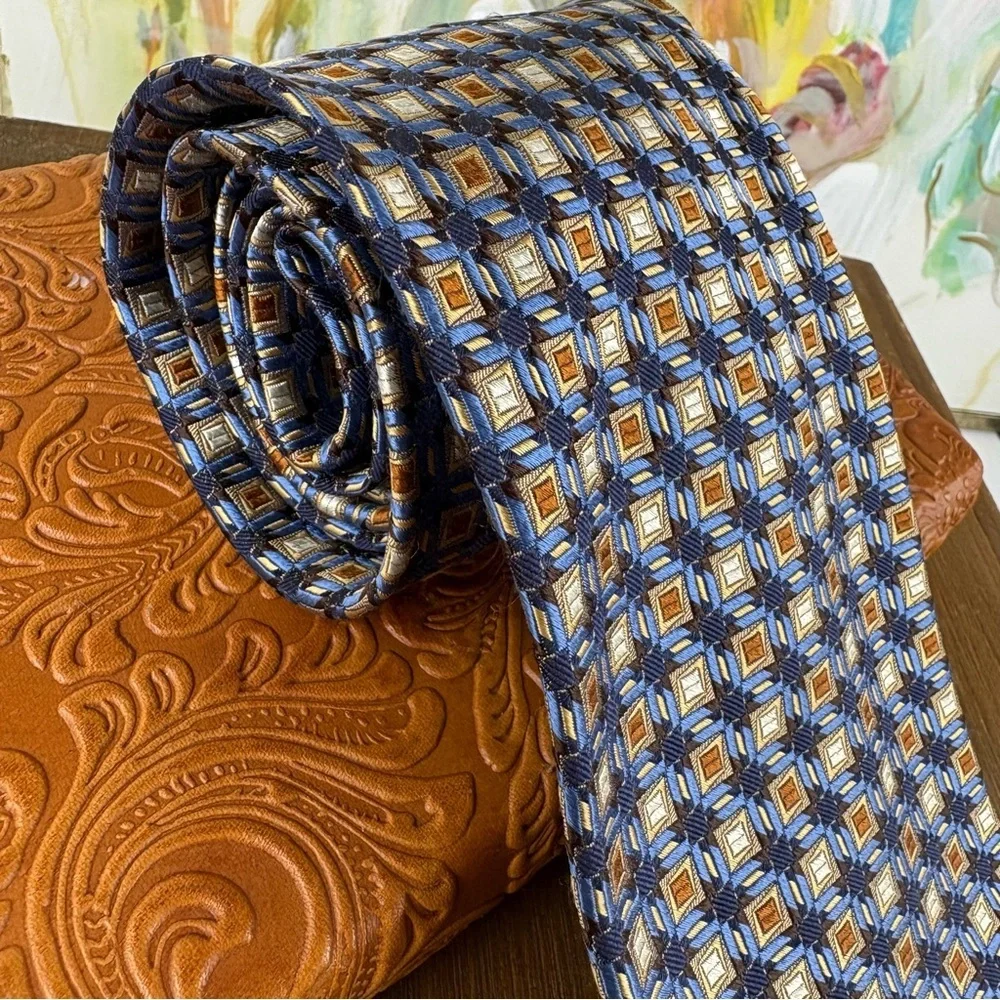 Robert Talbott Best of Class H. Stockton Silk Tie Blue Brown Geometric